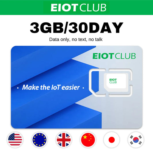 EIOTCLUB -3GB 30DAY, Europa/EUA/China/Japão/Corea do Sul, Cobertura pré-paga no cartão SIM da Europa em mais de 40 países, 5G/4G LTE, apenas dados