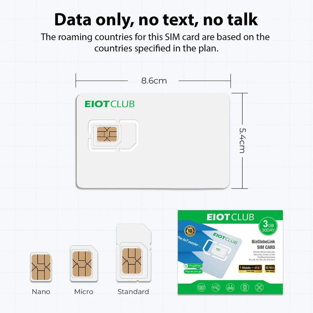 EIOTCLUB -3GB 30DAY, Europe/US/China/Japan/South Korea, Prepaid Europe SIM Card Coverage in 40+ Countries, 5G/4G LTE, Data Only